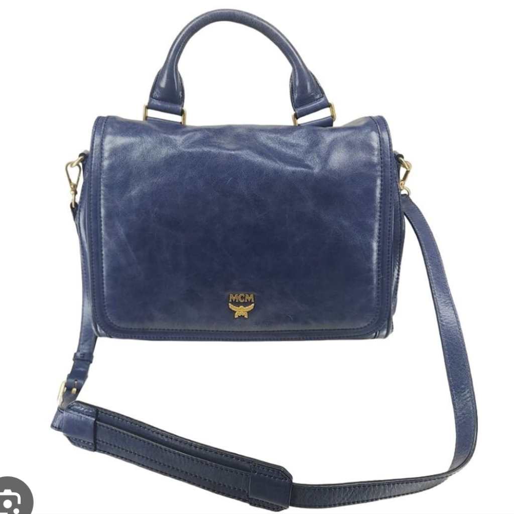 Mcm Vintage Navy Lether Crossbody Bag